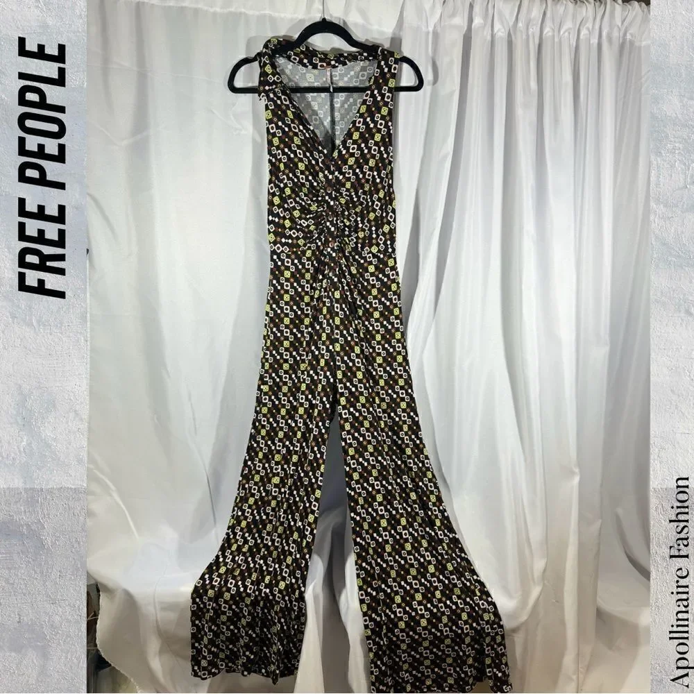 FREE PEOPLE SHAYLA HALTER JUMPSUIT IN BLACK COMBO SMALL NWT